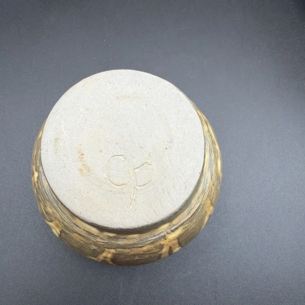 Vintage Handmade Ceramic Footed Vase Pot Natural Design 3.5 Inch Tall Signed